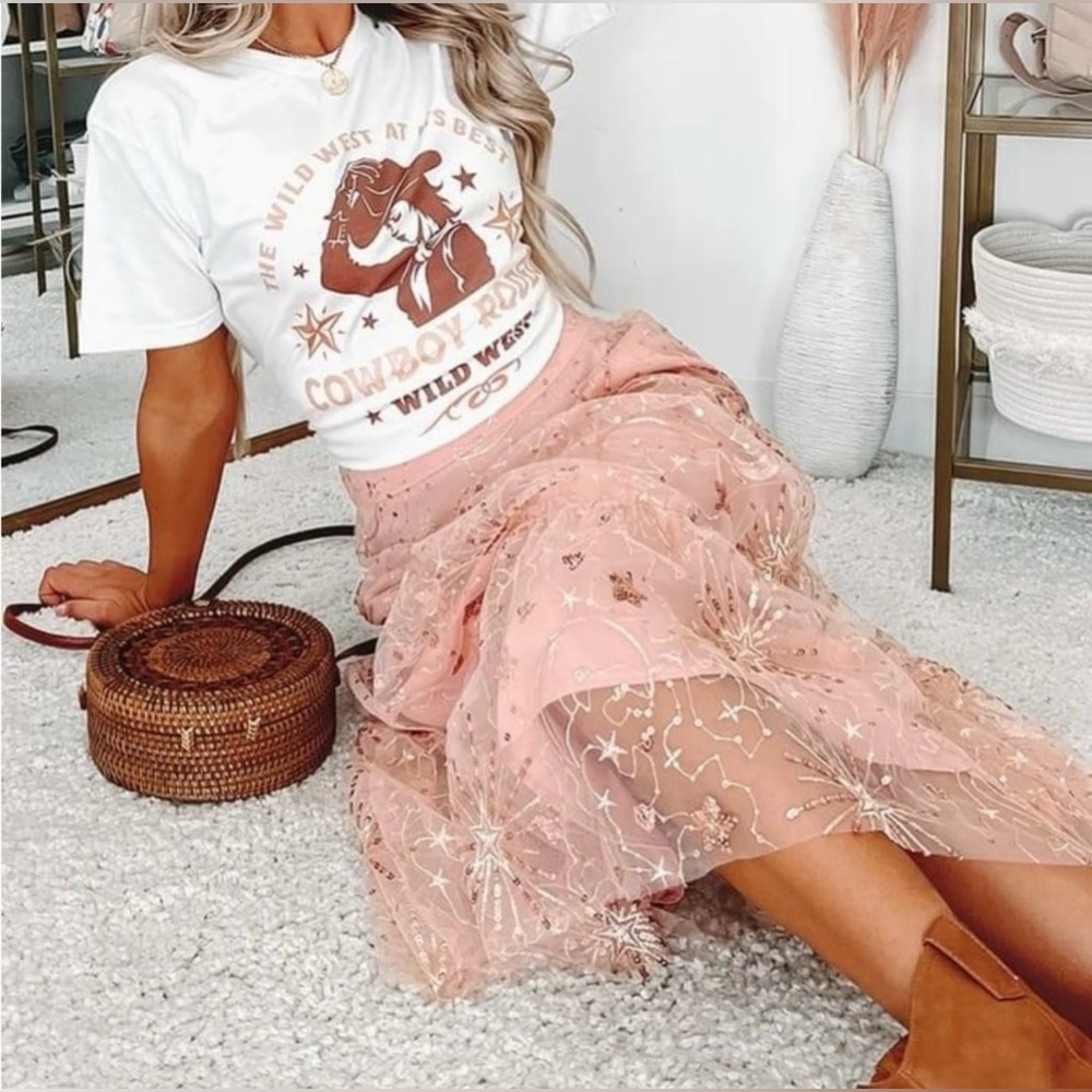 NWT LOVE RICHE STARSTRUCK ROSE GOLD SKIRT (S)